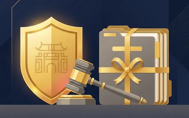 상간 소송 피소 시 법적 방어를 상징하는 방패와 가벨 일러스트